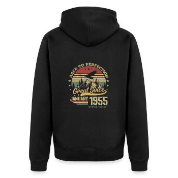 69 years old Aged to perfection born: January 1955 - Unisex Premium Organic Zip Hoodie - black - Back - Nico (187cm)