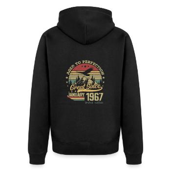 57 years old Aged to Perfection born: January 1967 - Unisex Premium Organic Zip Hoodie - black - Back - Nico (187cm)
