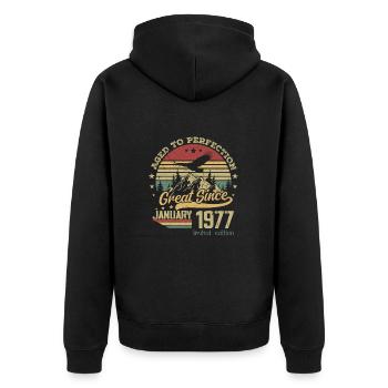 47 years Old Aged to Perfection born: January 1977 - Unisex Premium Organic Zip Hoodie - black - Back - Nico (187cm)
