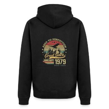 45 years Old Aged to Perfection born: January 1979 - Unisex Premium Organic Zip Hoodie - black - Back - Nico (187cm)