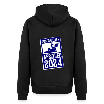 Junggesellenabschied 2024 - Unisex Premium Bio Zip Hoodie - Schwarz - Hinten - Nico (187cm)