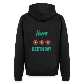 ALLES GUTE ZUM GEBURTSTAG. ALLES GUTE ZUM GEBURTSTAG. JAHRESTAG. - Unisex Premium Bio Zip Hoodie - Schwarz - Hinten - Nico (187cm)