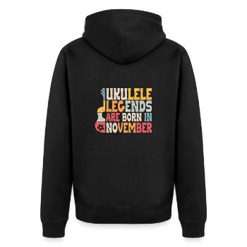 ukulele legends are born in November - Unisex Premium Bio Zip Hoodie - Schwarz - Hinten - Nico (187cm)