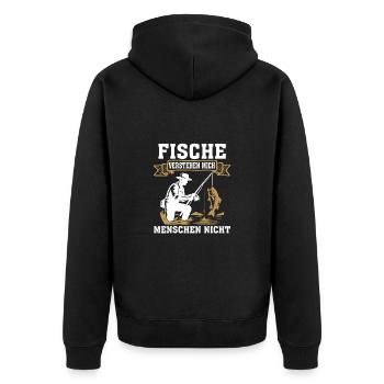 Fische Verstehen Mich Menschen Nicht - Unisex Premium Bio Zip Hoodie - Schwarz - Hinten - Nico (187cm)