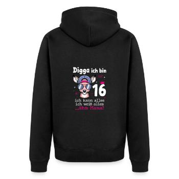 Digga Ich Bin 16 Teenager Geburtstag Mädchen - Unisex Premium Bio Zip Hoodie - Schwarz - Hinten - Nico (187cm)