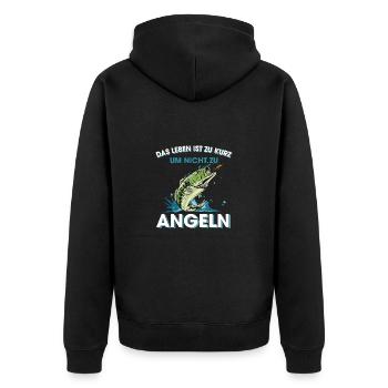 Das Leben Ist Zu Kurz Um Nicht Zu Angeln - Unisex Premium Bio Zip Hoodie - Schwarz - Hinten - Nico (187cm)