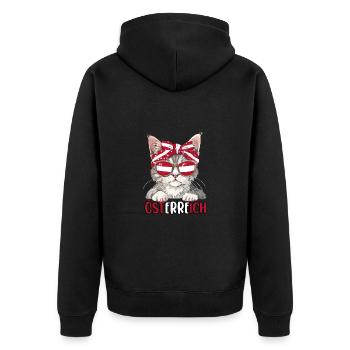 Österreich Katze Fan Fußball Katzenliebhaber - Unisex Premium Bio Zip Hoodie - Schwarz - Hinten - Nico (187cm)