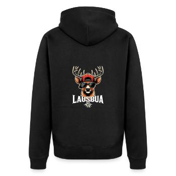 Lausbua Hirsch Bayrisch Polterabend Party JGA - Unisex Premium Bio Zip Hoodie - Schwarz - Hinten - Nico (187cm)