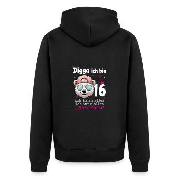 Digga Ich Bin 16 Teenager Geburtstag Mädchen - Unisex Premium Bio Zip Hoodie - Schwarz - Hinten - Nico (187cm)