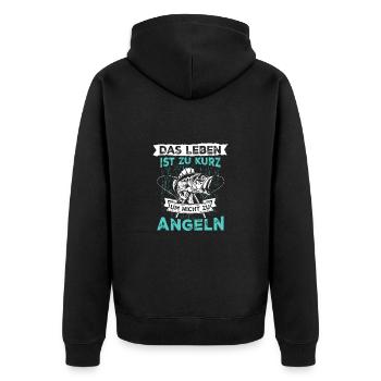 Das Leben Ist Zu Kurz Um Nicht Zu Angeln - Unisex Premium Bio Zip Hoodie - Schwarz - Hinten - Nico (187cm)