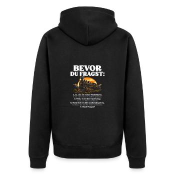 Bevor Du Fragst Modellbahn Eisenbahn - Unisex Premium Bio Zip Hoodie - Schwarz - Hinten - Nico (187cm)