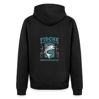 Fische Verstehen Mich Menschen Nicht - Unisex Premium Bio Zip Hoodie - Schwarz - Hinten - Nico (187cm)