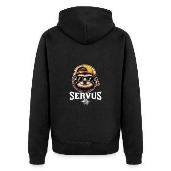 Servus Faultier - Unisex Premium Bio Zip Hoodie - Schwarz - Hinten - Nico (187cm)