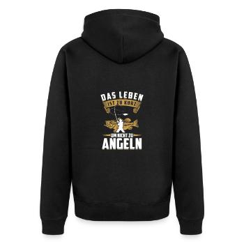 Das Leben Ist Zu Kurz Um Nicht Zu Angeln - Unisex Premium Bio Zip Hoodie - Schwarz - Hinten - Nico (187cm)