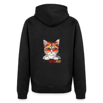 Deutschland Katze Fußball Katzenliebhaber - Unisex Premium Bio Zip Hoodie - Schwarz - Hinten - Nico (187cm)