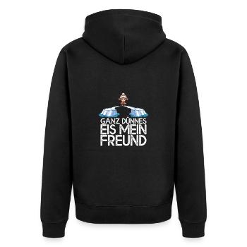 Ganz dünnes Eis mein Freund Affe auf Eisscholle - Unisex Premium Bio Zip Hoodie - Schwarz - Hinten - Nico (187cm)