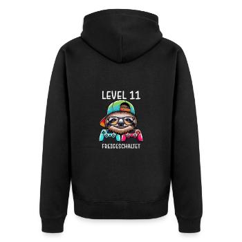 Level 11 Freigeschaltet Gamer Geburtstag Faultier - Unisex Premium Bio Zip Hoodie - Schwarz - Hinten - Nico (187cm)