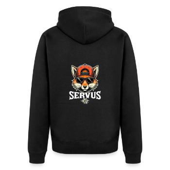 Servus Fuchs Bayer Bier Party Fuchs - Unisex Premium Bio Zip Hoodie - Schwarz - Hinten - Nico (187cm)