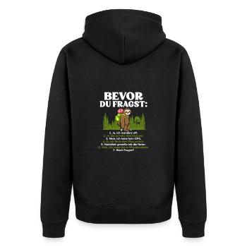 Bevor Du Fragst Wandern Wanderer - Unisex Premium Bio Zip Hoodie - Schwarz - Hinten - Nico (187cm)