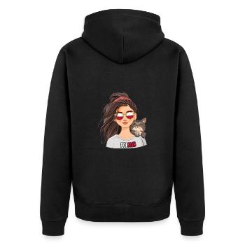 Polen Fan Girl mit Katze Fußball Katzenliebhaber - Unisex Premium Bio Zip Hoodie - Schwarz - Hinten - Nico (187cm)