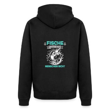 Fische Verstehen Mich Menschen Nicht - Unisex Premium Bio Zip Hoodie - Schwarz - Hinten - Nico (187cm)