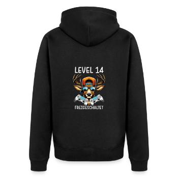 Level 14 Freigeschaltet Gamer Geburtstag Gaming - Unisex Premium Bio Zip Hoodie - Schwarz - Hinten - Nico (187cm)