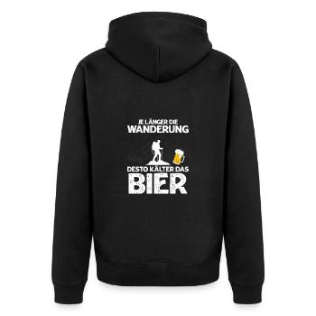 Je länger die Wanderung desto kälter das Bier - Unisex Premium Bio Zip Hoodie - Schwarz - Hinten - Nico (187cm)