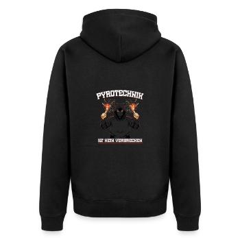 Pyrotechnik ist kein Verbrechen Ultra Stadion Pyro - Unisex Premium Bio Zip Hoodie - Schwarz - Hinten - Nico (187cm)