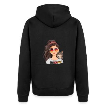 Deutschland Fan Girl mit Katze - Unisex Premium Bio Zip Hoodie - Schwarz - Hinten - Nico (187cm)