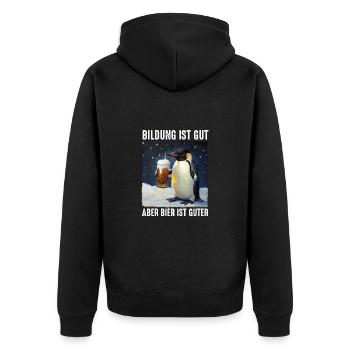 Bildung Ist Gut Aber Bier Ist Guter Pinguin - Unisex Premium Bio Zip Hoodie - Schwarz - Hinten - Nico (187cm)