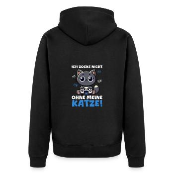 Ich Zocke Nicht Ohne Meine Katze Gaming - Unisex Premium Bio Zip Hoodie - Schwarz - Hinten - Nico (187cm)