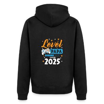 Level Complete Papa 2025 Loading Gamer Papa - Unisex Premium Bio Zip Hoodie - Schwarz - Hinten - Nico (187cm)