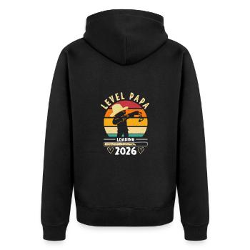 Level Complete Papa 2026 Loading Werdender Papa - Unisex Premium Bio Zip Hoodie - Schwarz - Hinten - Nico (187cm)
