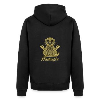 Namaste Otter Mandala Yoga Meditation - Unisex Premium Bio Zip Hoodie - Schwarz - Hinten - Nico (187cm)