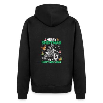 Merry Shiftmas Dirt Bike Santa Happy New Gear Xmas - Unisex Premium Bio Zip Hoodie - Schwarz - Hinten - Nico (187cm)