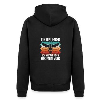 Ich bin Imker Ich kämpfe noch für mein Volk Bienen - Unisex Premium Bio Zip Hoodie - Schwarz - Hinten - Nico (187cm)