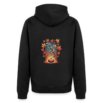 Thanksgiving Dino Skelett Herbstblätter Kürbis - Unisex Premium Bio Zip Hoodie - Schwarz - Hinten - Nico (187cm)