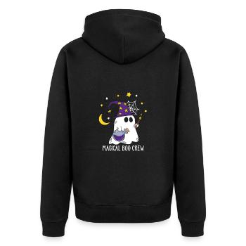 Magischer Zauberer Geist Halloween Boo Crew - Unisex Premium Bio Zip Hoodie - Schwarz - Hinten - Nico (187cm)