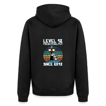 Level 12 Freigeschaltet Legendär Seit 2013 - Unisex Premium Bio Zip Hoodie - Schwarz - Hinten - Nico (187cm)