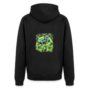 Katze Armee Dino St. Patrick's Day Kleeblätter - Unisex Premium Bio Zip Hoodie - Schwarz - Hinten - Nico (187cm)