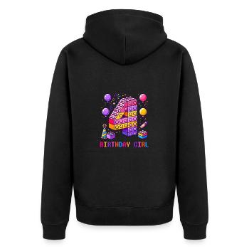 Kinder 4 Jahre alt Bauklötze 4. Birthday Girl - Unisex Premium Bio Zip Hoodie - Schwarz - Hinten - Nico (187cm)
