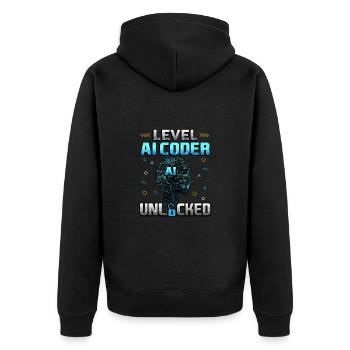 Level KI-Programmierer freigeschaltet - Unisex Premium Bio Zip Hoodie - Schwarz - Hinten - Nico (187cm)