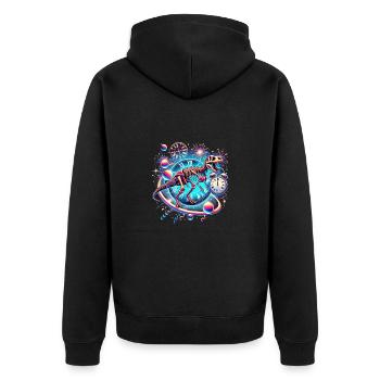 Space Dino Happy New Year 2025 - Unisex Premium Bio Zip Hoodie - Schwarz - Hinten - Nico (187cm)