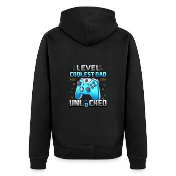 Level Coolster Vater freigeschaltet - Unisex Premium Bio Zip Hoodie - Schwarz - Hinten - Nico (187cm)