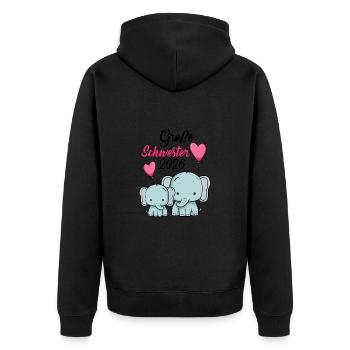 Große Schwester 2026 Süße Elefanten Geschwister - Unisex Premium Bio Zip Hoodie - Schwarz - Hinten - Nico (187cm)