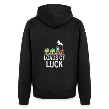 Loads Of Luck Zug St. Patricks Kleeblatt - Unisex Premium Bio Zip Hoodie - Schwarz - Hinten - Nico (187cm)
