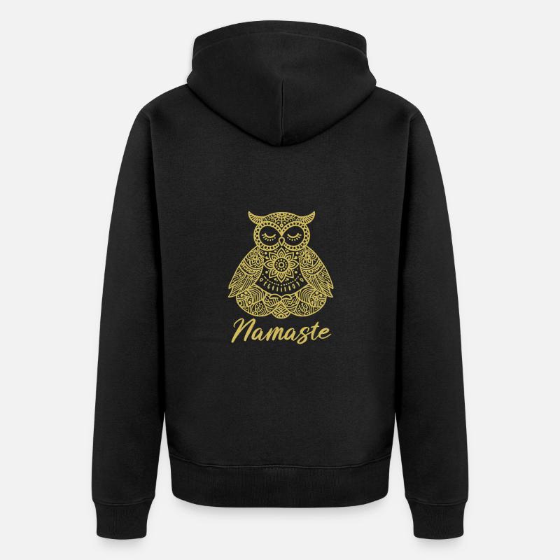 Namaste Eule Mandala - Unisex Premium Bio Zip Hoodie - Schwarz