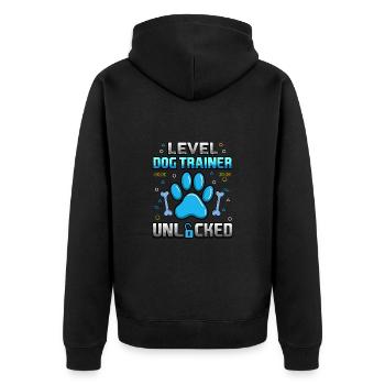 Level Hundetrainer freigeschaltet - Unisex Premium Bio Zip Hoodie - Schwarz - Hinten - Nico (187cm)
