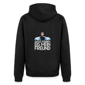 Ganz dünnes Eis mein Freund Einhorn auf Eisscholle - Unisex Premium Bio Zip Hoodie - Schwarz - Hinten - Nico (187cm)