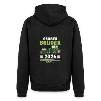 Großer Bruder 2026 Traktor Landwirt - Unisex Premium Bio Zip Hoodie - Schwarz - Hinten - Nico (187cm)
